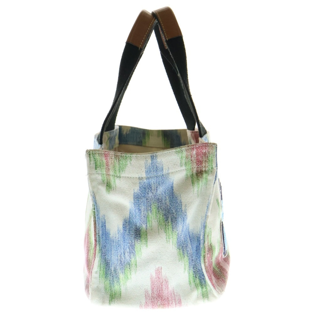 LOEWE(ロエベ) パウラズイビザ ビーチ カバス アナグラムロゴ レザーパッチ キャンバス ビーズ刺? トートバッグ ブルー/アイボリー