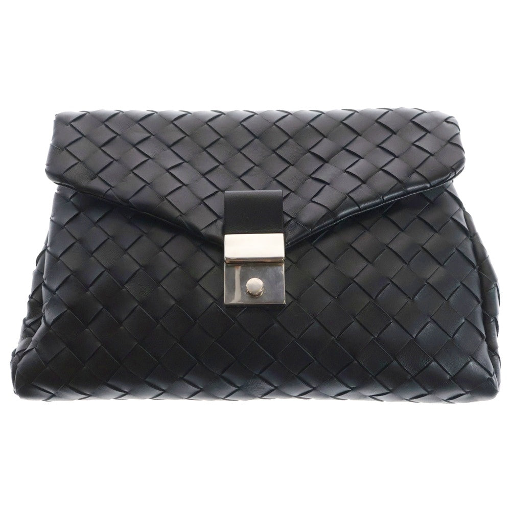 BOTTEGA VENETA(ボッテガヴェネタ) イントレチャート クラッチバッグ セカンドバッグ ケース ブラック シルバー金具 レザー