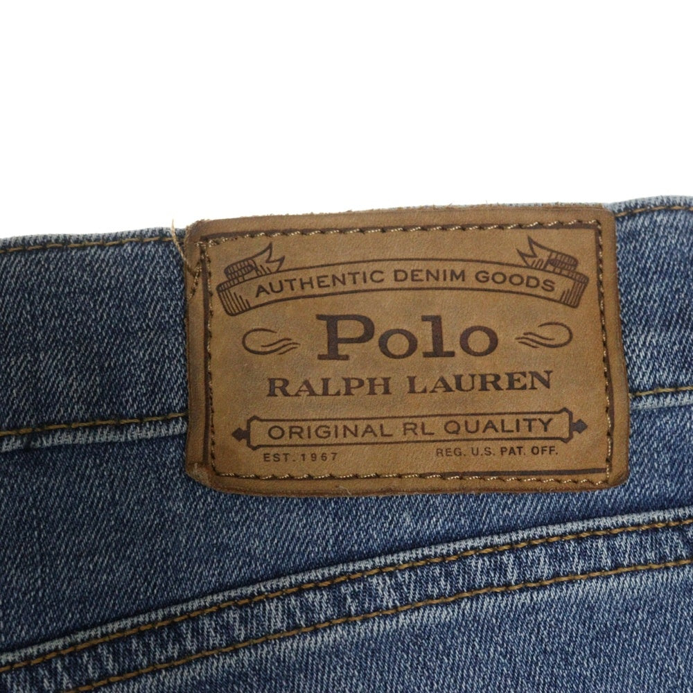 POLO RALPH LAUREN(ポロラルフローレン) レザーパッチ ジップフライ テーパードデニムパンツ ジーンズ インディゴ