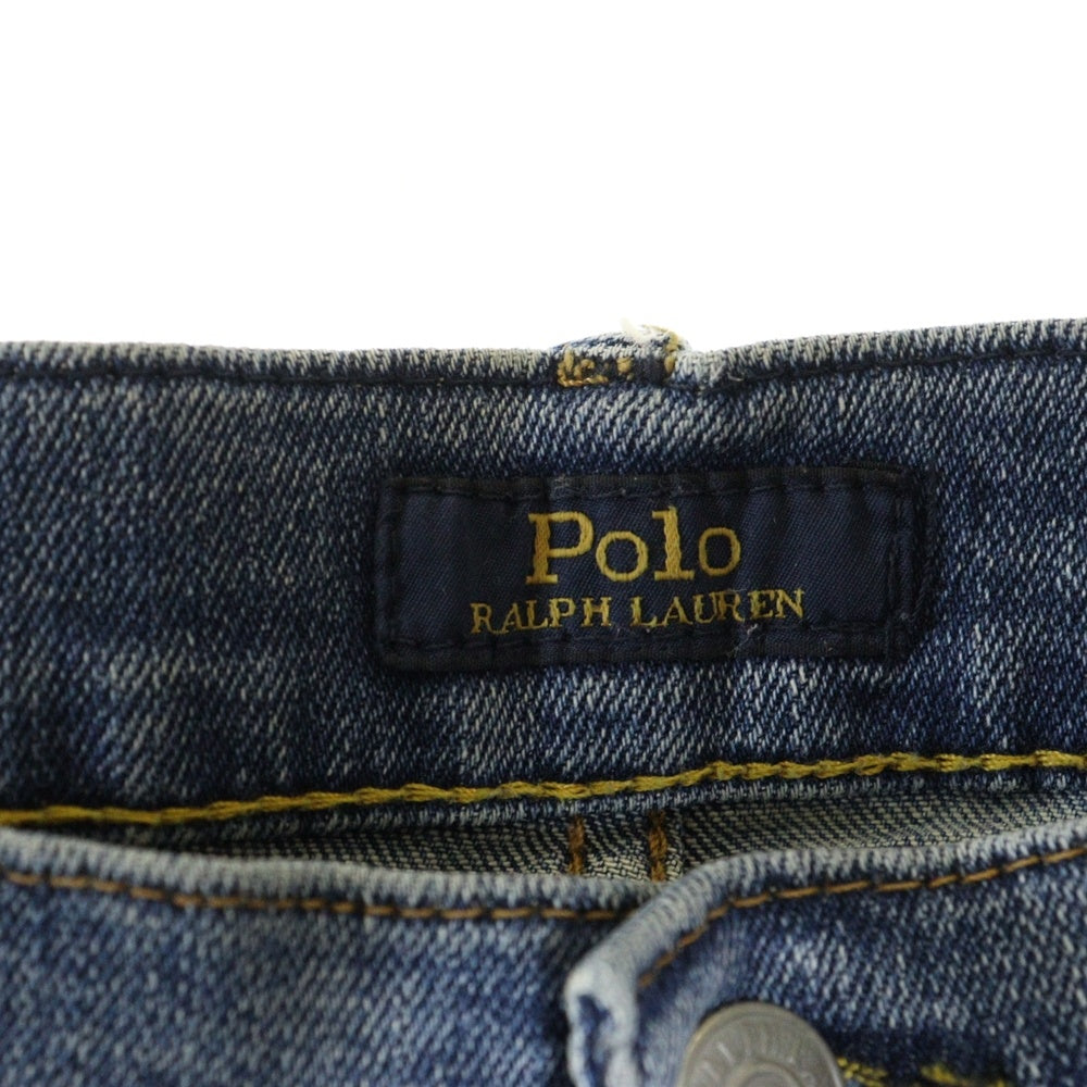 POLO RALPH LAUREN(ポロラルフローレン) レザーパッチ ジップフライ テーパードデニムパンツ ジーンズ インディゴ