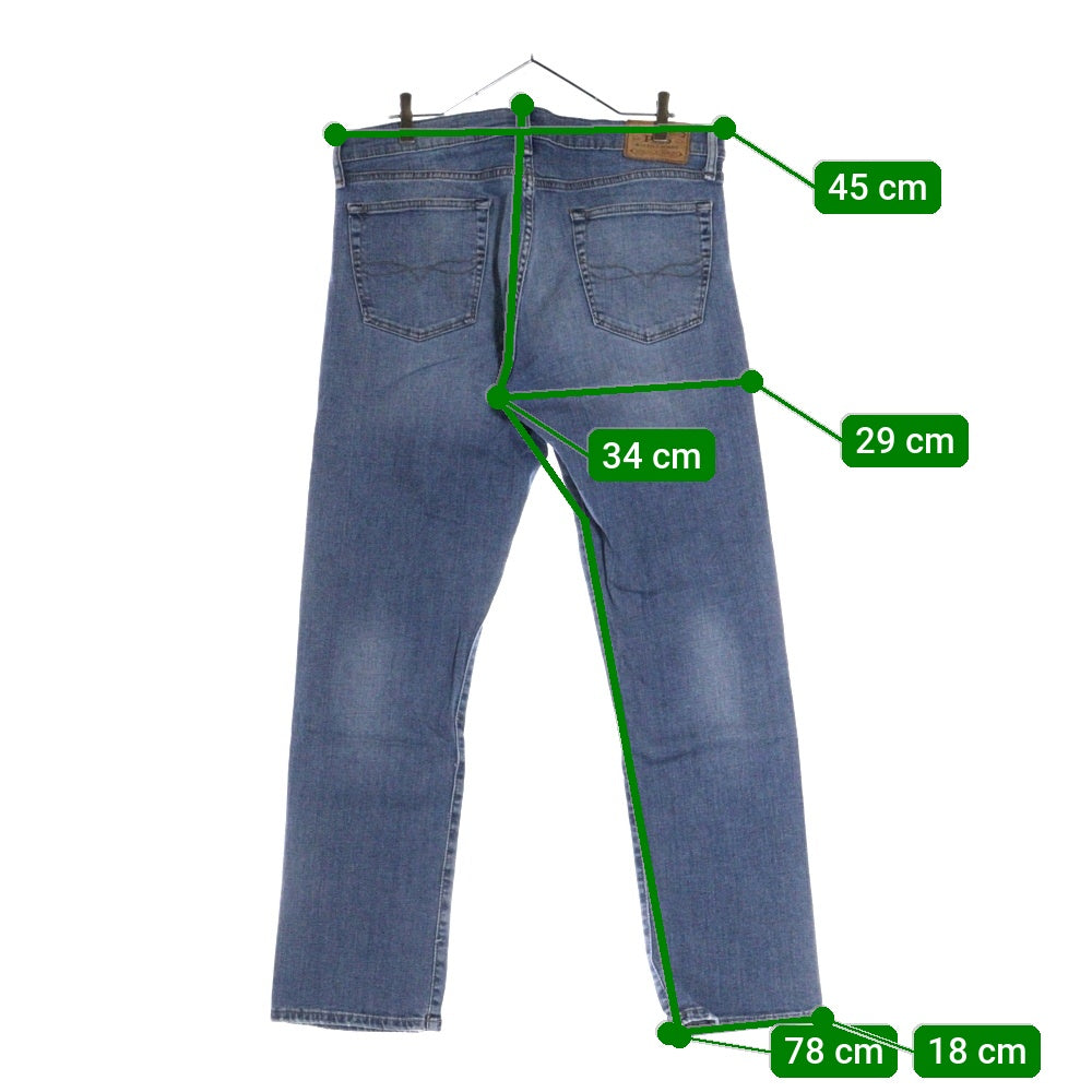 POLO RALPH LAUREN(ポロラルフローレン) レザーパッチ ジップフライ テーパードデニムパンツ ジーンズ インディゴ