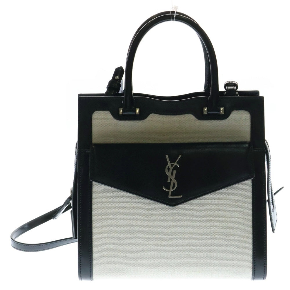 SAINT LAURENT PARIS(サンローランパリ) アップタウン スモール 2WAY レザー切替ショルダーバッグ ハンドバッグ ベージュ/ブラック レディース 561203