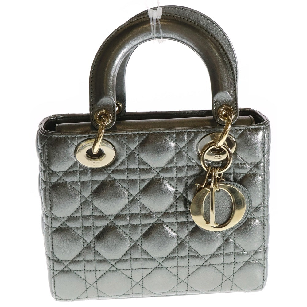 Christian Dior(クリスチャンディオール) Lady Dior My ABCDior マイレディディオール カナージュ 2WAY チャーム付レザーハンドバッグ ショルダーバッグ グレー レディース