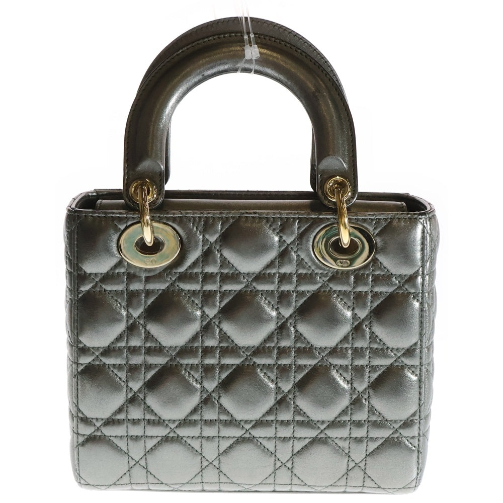 Christian Dior(クリスチャンディオール) Lady Dior My ABCDior マイレディディオール カナージュ 2WAY チャーム付レザーハンドバッグ ショルダーバッグ グレー レディース