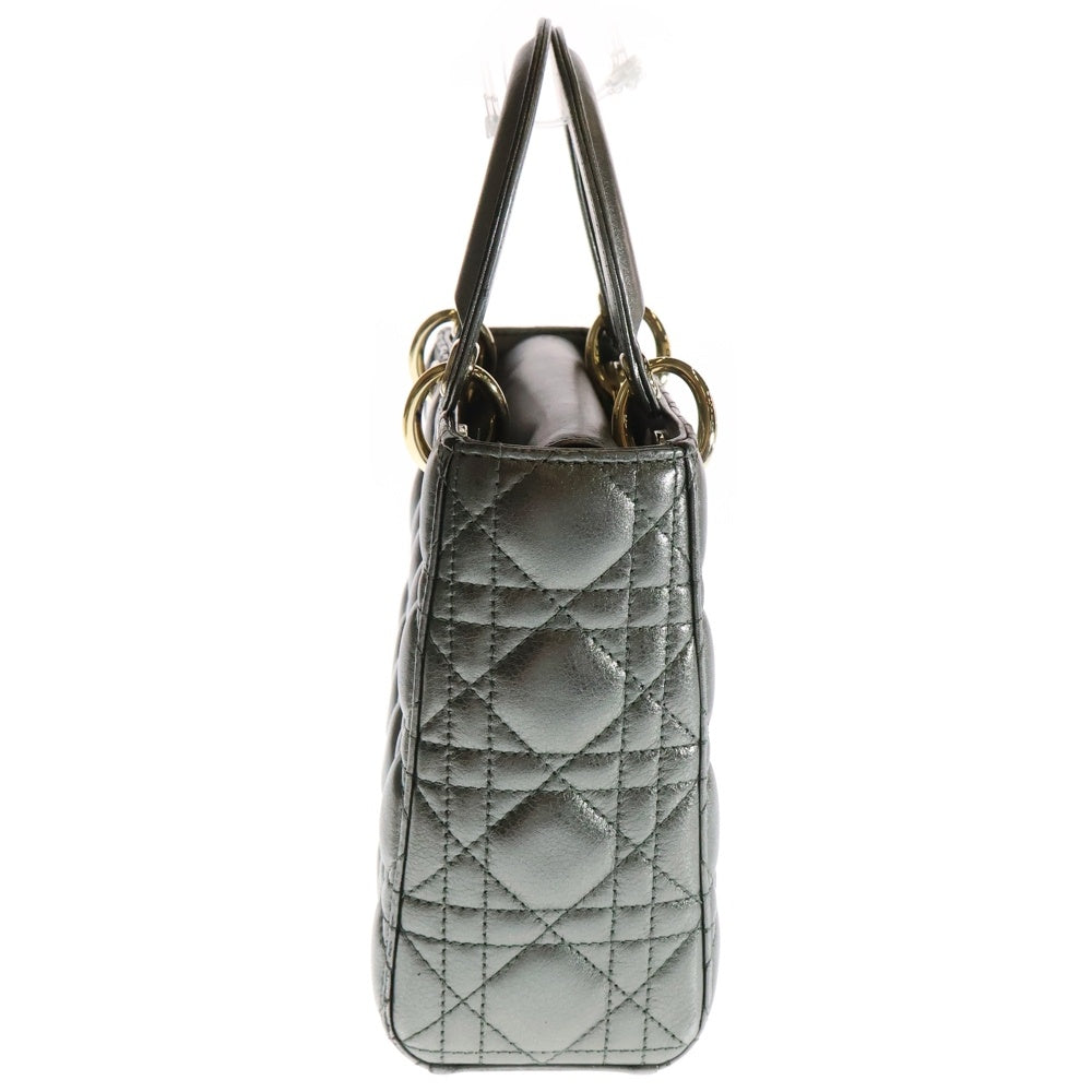 Christian Dior(クリスチャンディオール) Lady Dior My ABCDior マイレディディオール カナージュ 2WAY チャーム付レザーハンドバッグ ショルダーバッグ グレー レディース