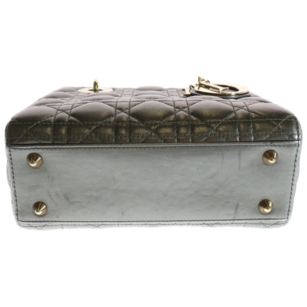 Christian Dior(クリスチャンディオール) Lady Dior My ABCDior マイレディディオール カナージュ 2WAY チャーム付レザーハンドバッグ ショルダーバッグ グレー レディース
