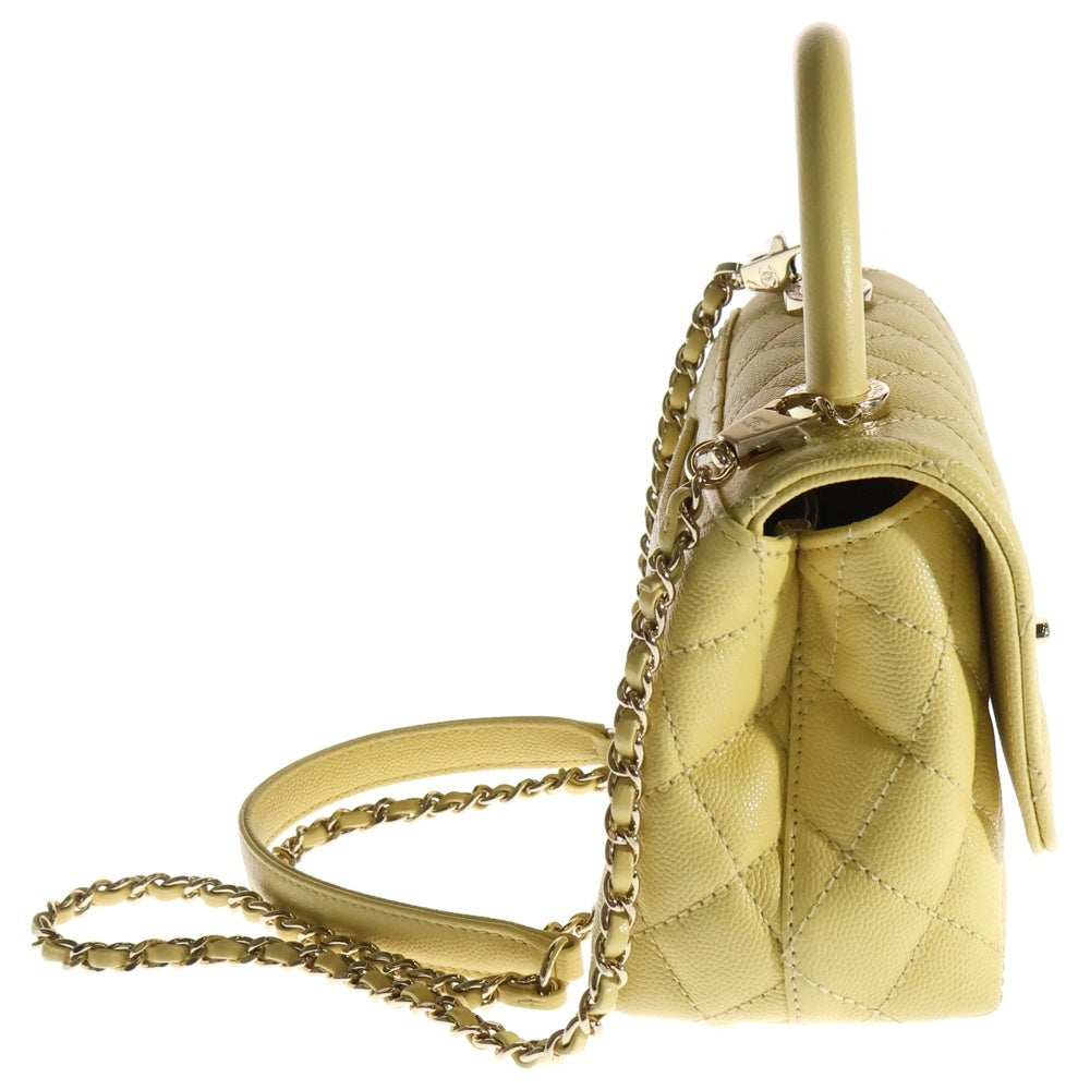 CHANEL(シャネル) ココハンドルXXS ココマーク マトラッセ キャビアスキン レザー 2WAY ハンド チェーン ショルダーバッグ ゴールド金具 イエロー