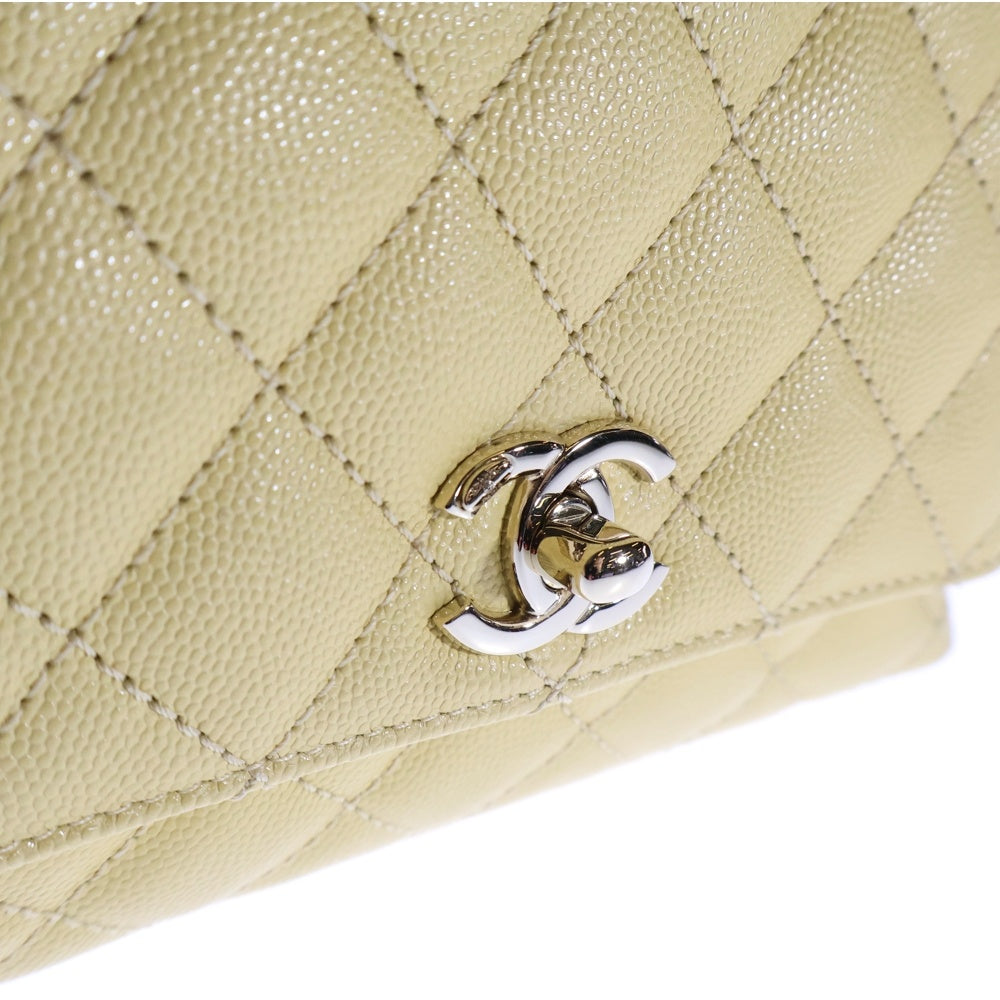 CHANEL(シャネル) ココハンドルXXS ココマーク マトラッセ キャビアスキン レザー 2WAY ハンド チェーン ショルダーバッグ ゴールド金具 イエロー