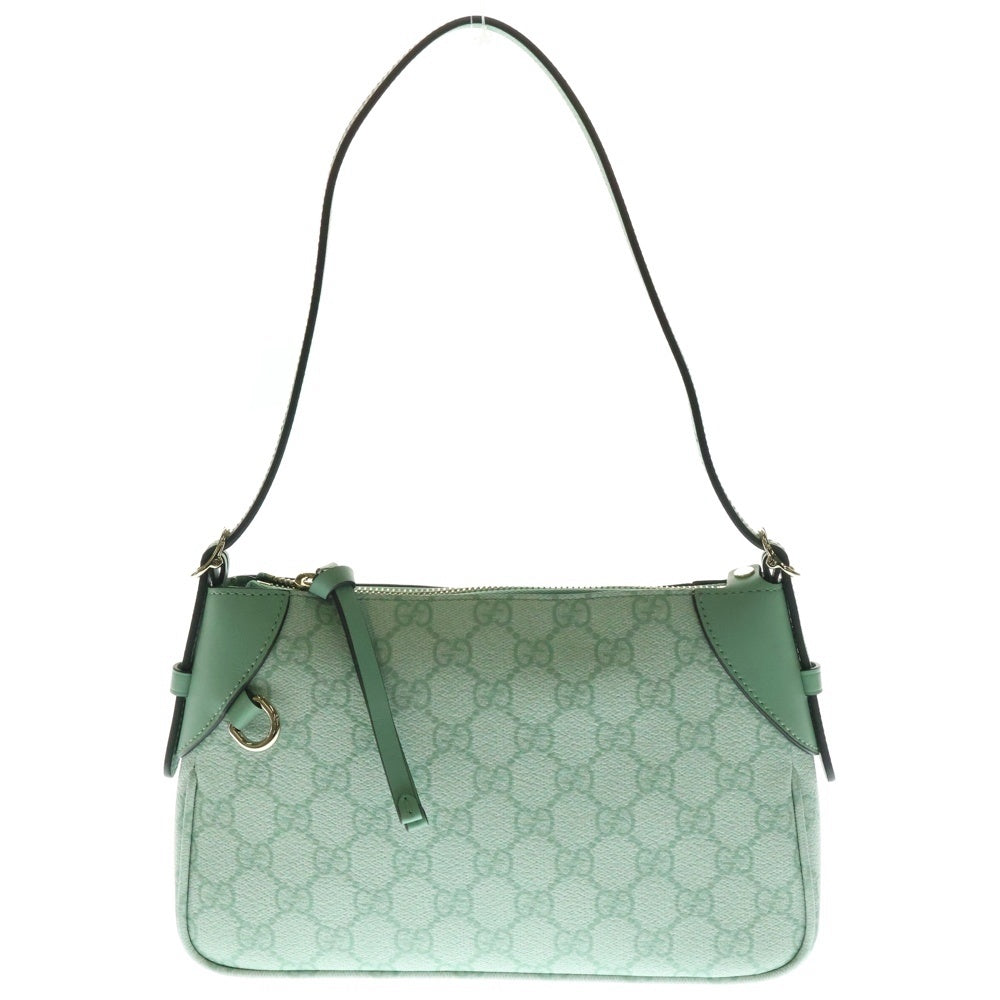 GUCCI(グッチ) GGスプリーム 2WAYショルダーバッグ ハンドバッグ ライトグリーン ゴールド金具 レザー×PVC 815218