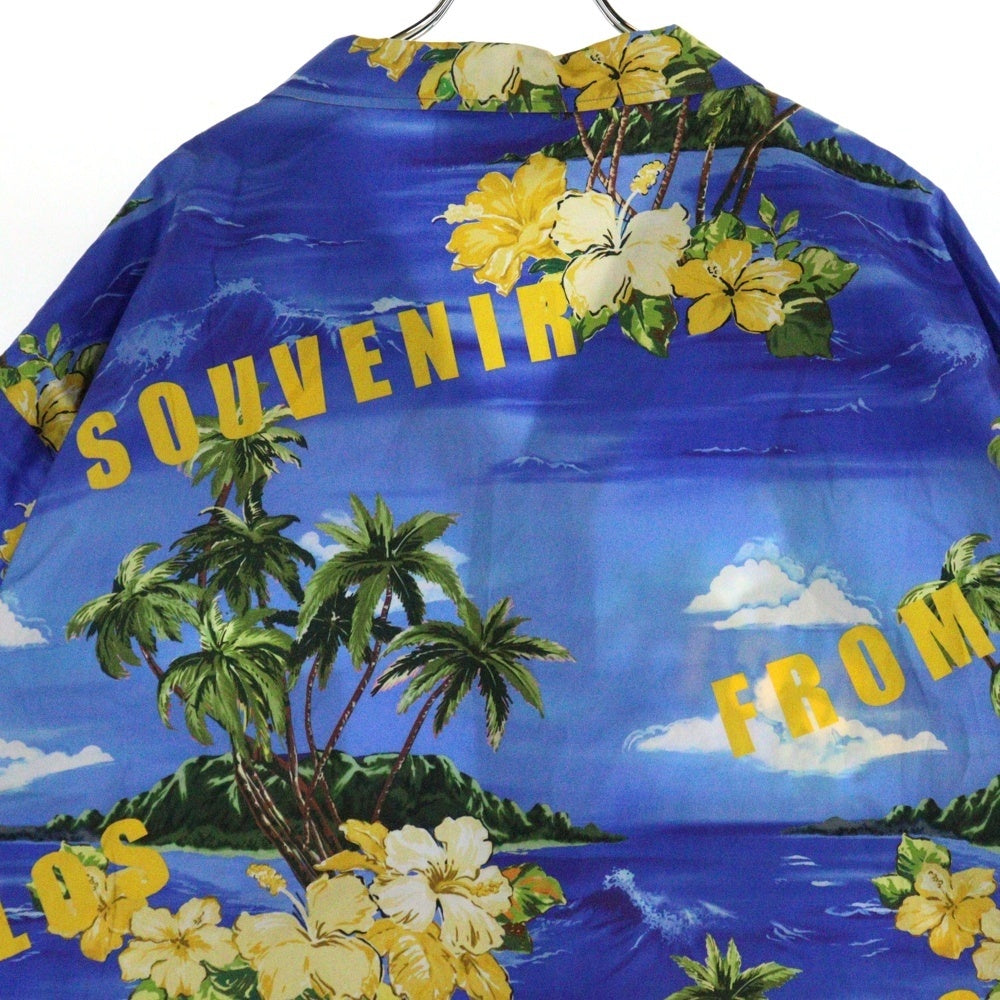 GUCCI(グッチ) 22AW Printed Poplin Bowling Shirt ロゴ ハワイアン プリント 総柄 ポプリン ボウリング オープンカラー 半袖 アロハ シャツ ブルー/イエロー 694124