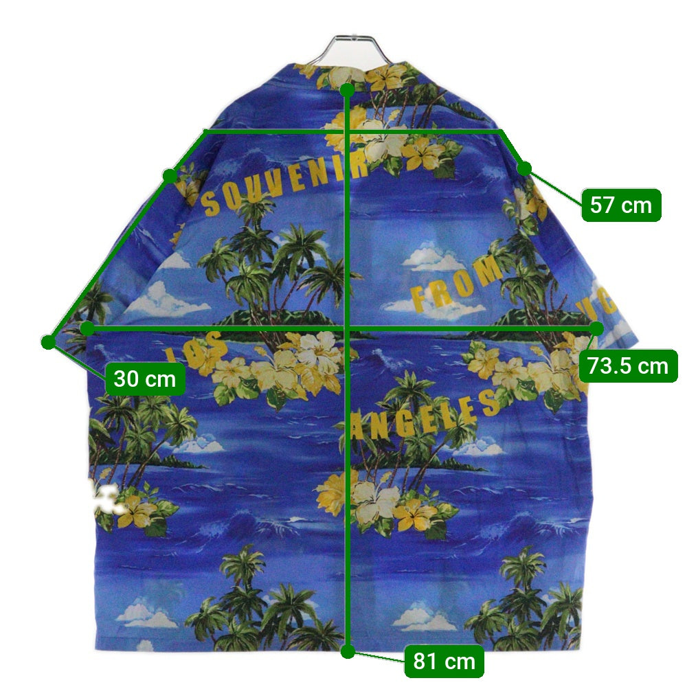 GUCCI(グッチ) 22AW Printed Poplin Bowling Shirt ロゴ ハワイアン プリント 総柄 ポプリン ボウリング オープンカラー 半袖 アロハ シャツ ブルー/イエロー 694124