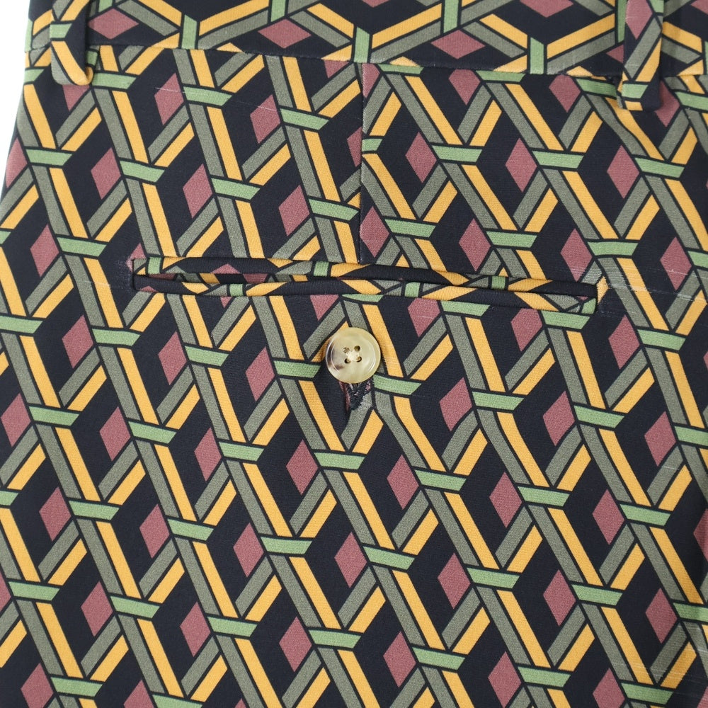 GUCCI(グッチ) 総柄プリント センターープレス スラックスパンツ ブラウン/イエロー