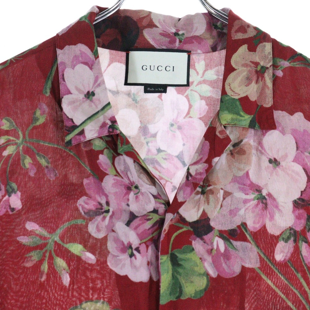 GUCCI(グッチ) フラワー総柄プリント レーヨン オープンカラー 半袖 アロハ ハワイアンシャツ レッド 401314