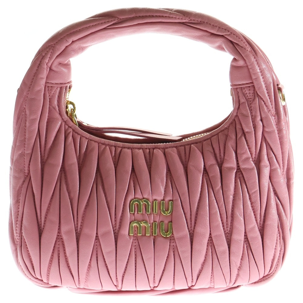 miumiu(ミュウミュウ) ワンダーマテラッセ ホーボーバッグ 2WAY ロゴレザーハンドバッグ ショルダーバッグ ピンク レディース