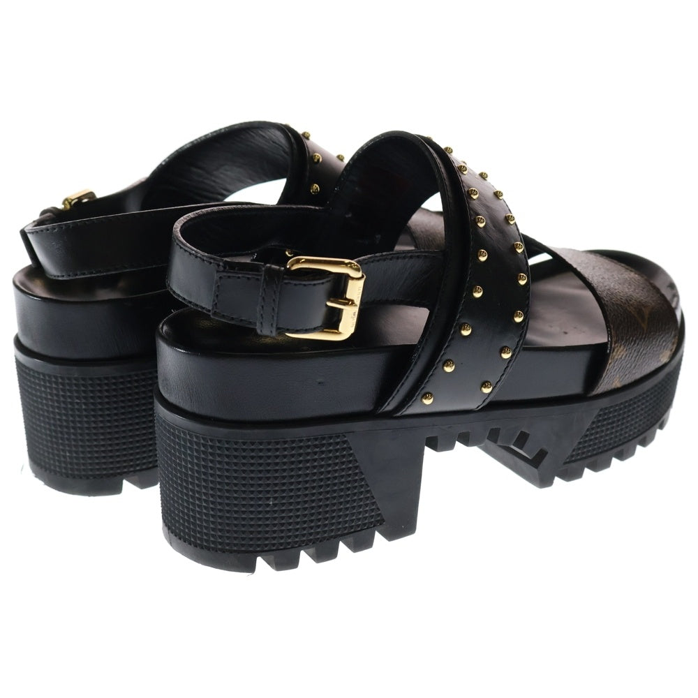 LOUIS VUITTON(ルイヴィトン) ローリエート ライン モノグラム スタッズ ロゴ PVC レザー プラットフォーム 厚底 ストラップサンダル シューズ ブラック/ブラウン レディース