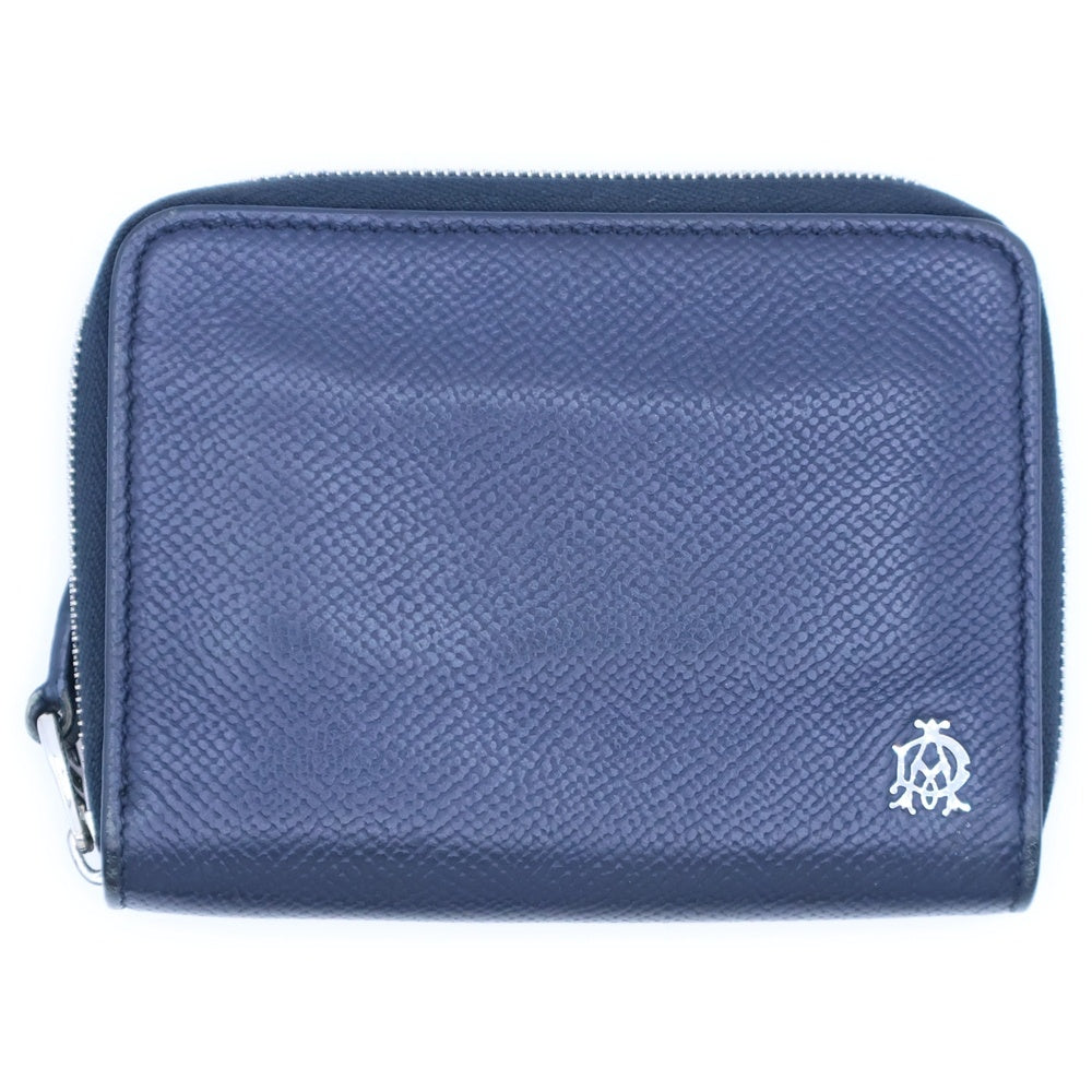 dunhill(ダンヒル) ロゴプレート レザー ラウンドファスナー コンパクトウォレット コインケース 財布 シルバー金具 ネイビー