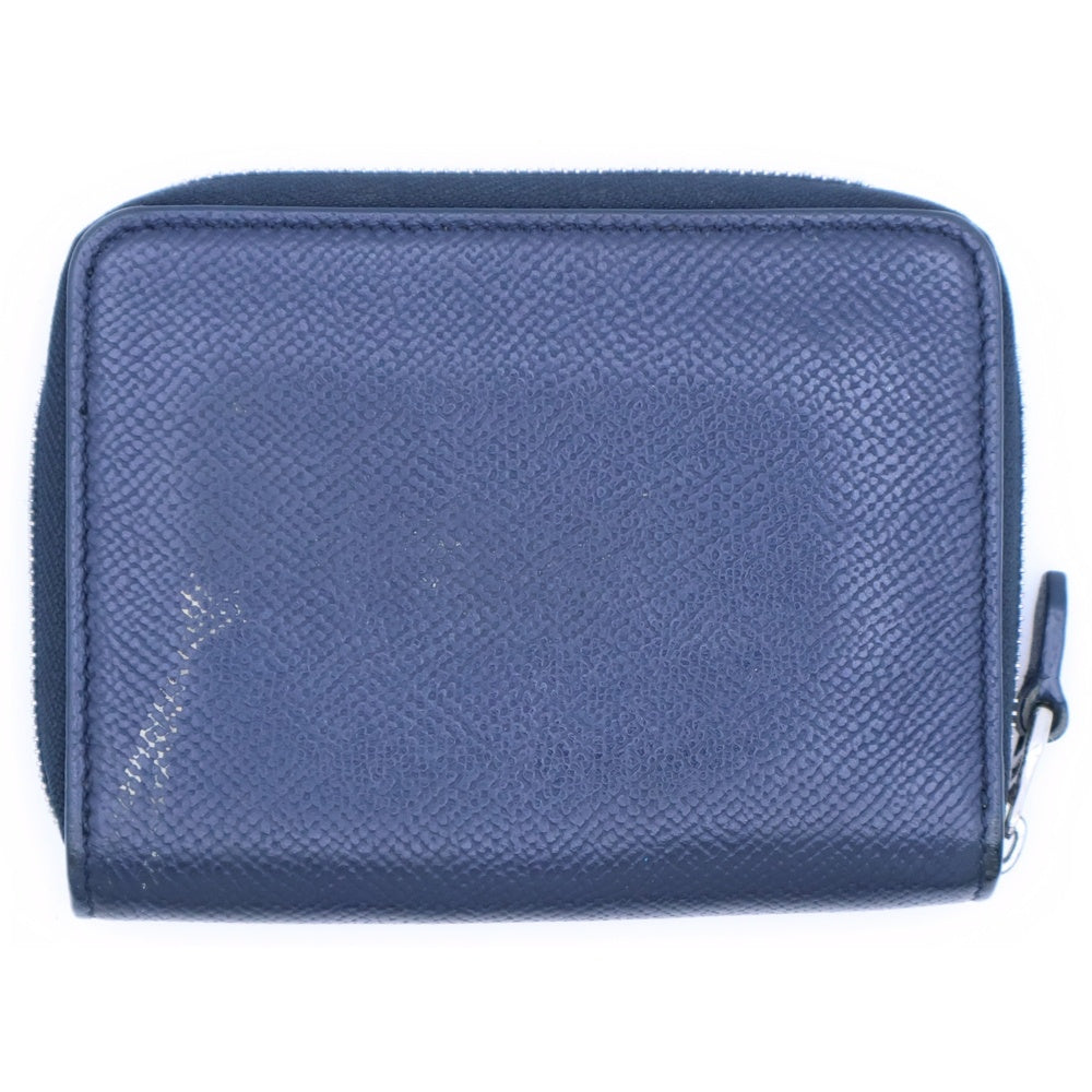 dunhill(ダンヒル) ロゴプレート レザー ラウンドファスナー コンパクトウォレット コインケース 財布 シルバー金具 ネイビー