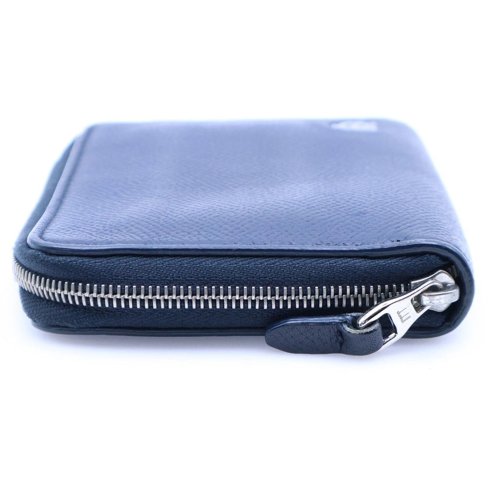 dunhill(ダンヒル) ロゴプレート レザー ラウンドファスナー コンパクトウォレット コインケース 財布 シルバー金具 ネイビー