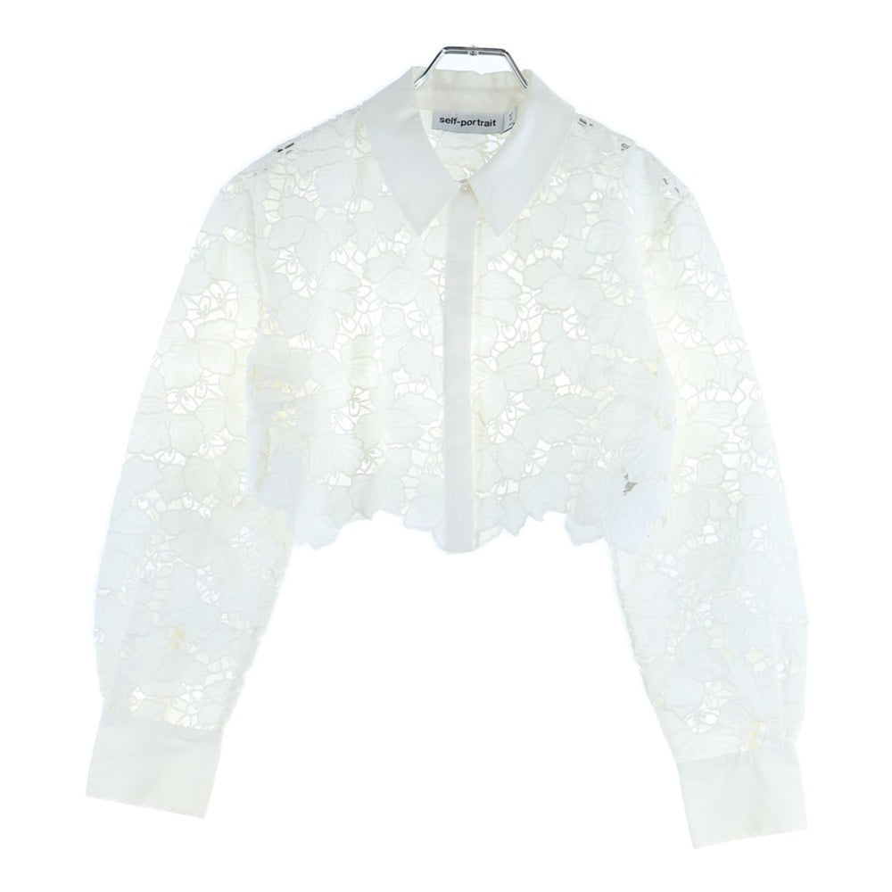 self-portrait(セルフポートレート) レース総柄 クロップド ショート丈 シャツジャケット ホワイト レディース