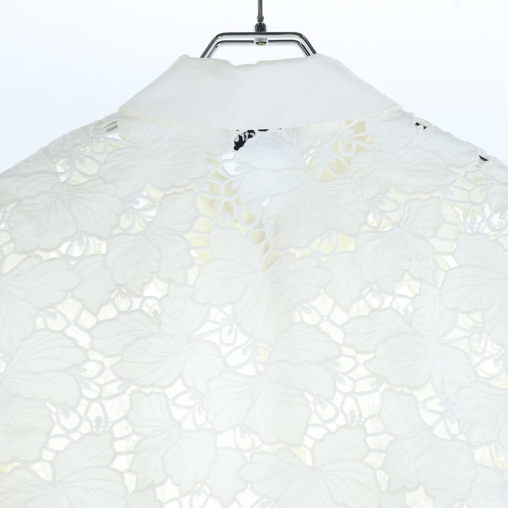 self-portrait(セルフポートレート) レース総柄 クロップド ショート丈 シャツジャケット ホワイト レディース