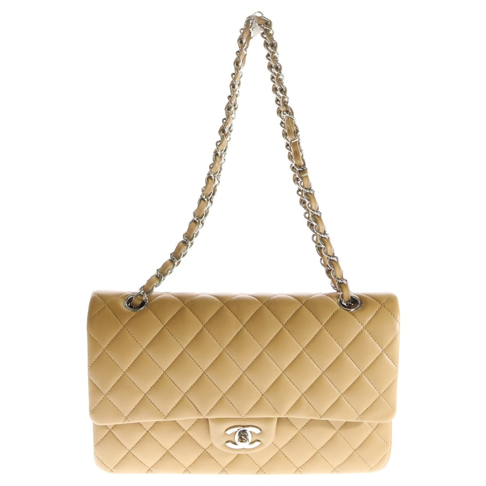 CHANEL(シャネル) マトラッセ25 ダブルフラップ ダブルチェーン ショルダーバッグ ベージュ ラムスキン シルバー金具