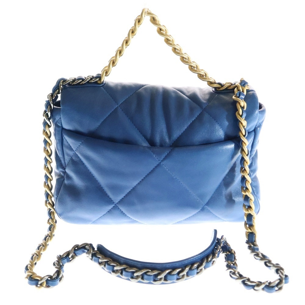 CHANEL(シャネル) シャネル19 ディズヌフ 2WAYチェーンショルダーバッグ ブルー ラムスキン ゴールド×シルバー金具