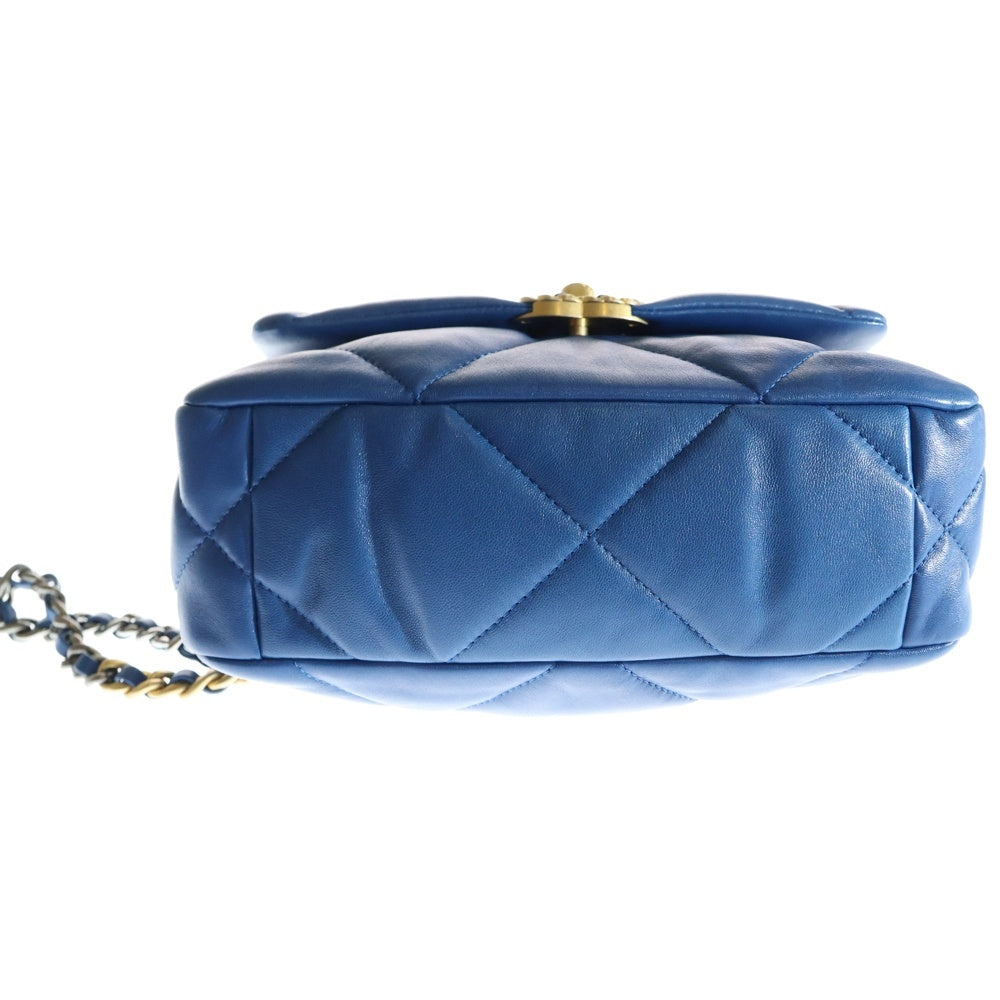 CHANEL(シャネル) シャネル19 ディズヌフ 2WAYチェーンショルダーバッグ ブルー ラムスキン ゴールド×シルバー金具