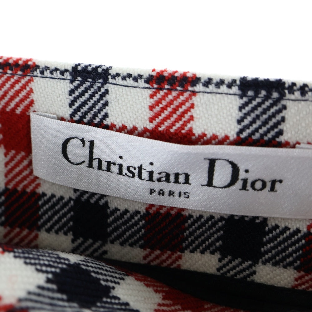 Christian Dior(クリスチャンディオール) チェック総柄 シルク ミニスカート レッド/ネイビー レディース 221J36A1003