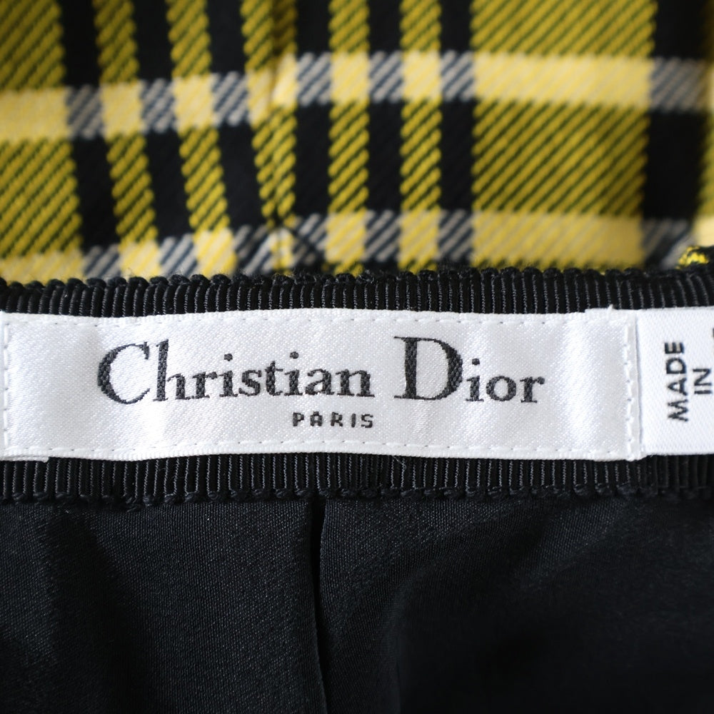 Christian Dior(クリスチャンディオール) ベルト付 ウール チェック スカート 241J16A1216 レディース イエロー