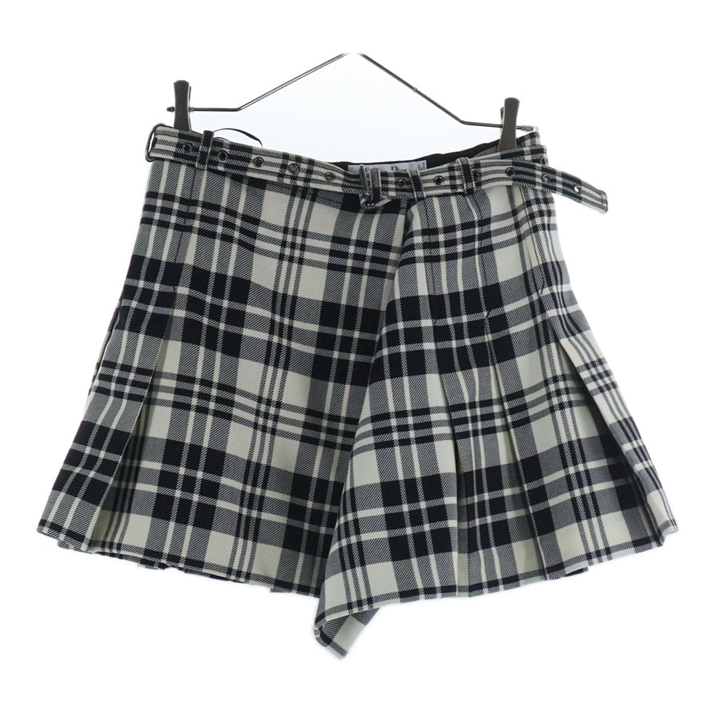 Christian Dior(クリスチャンディオール) ベルト付 ウール チェック スカート 241J16A1216 レディース ホワイト×ブラック