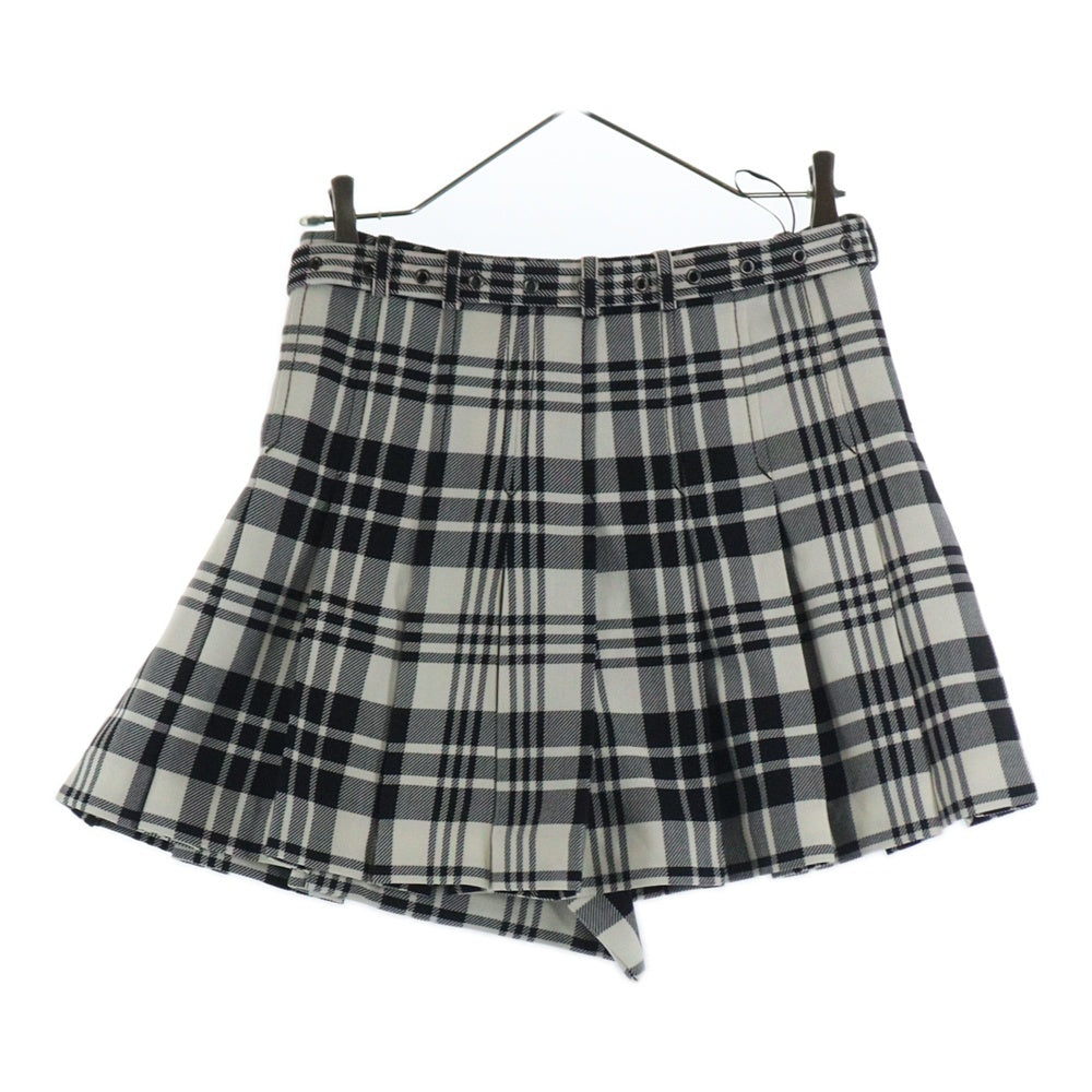 Christian Dior(クリスチャンディオール) ベルト付 ウール チェック スカート 241J16A1216 レディース ホワイト×ブラック