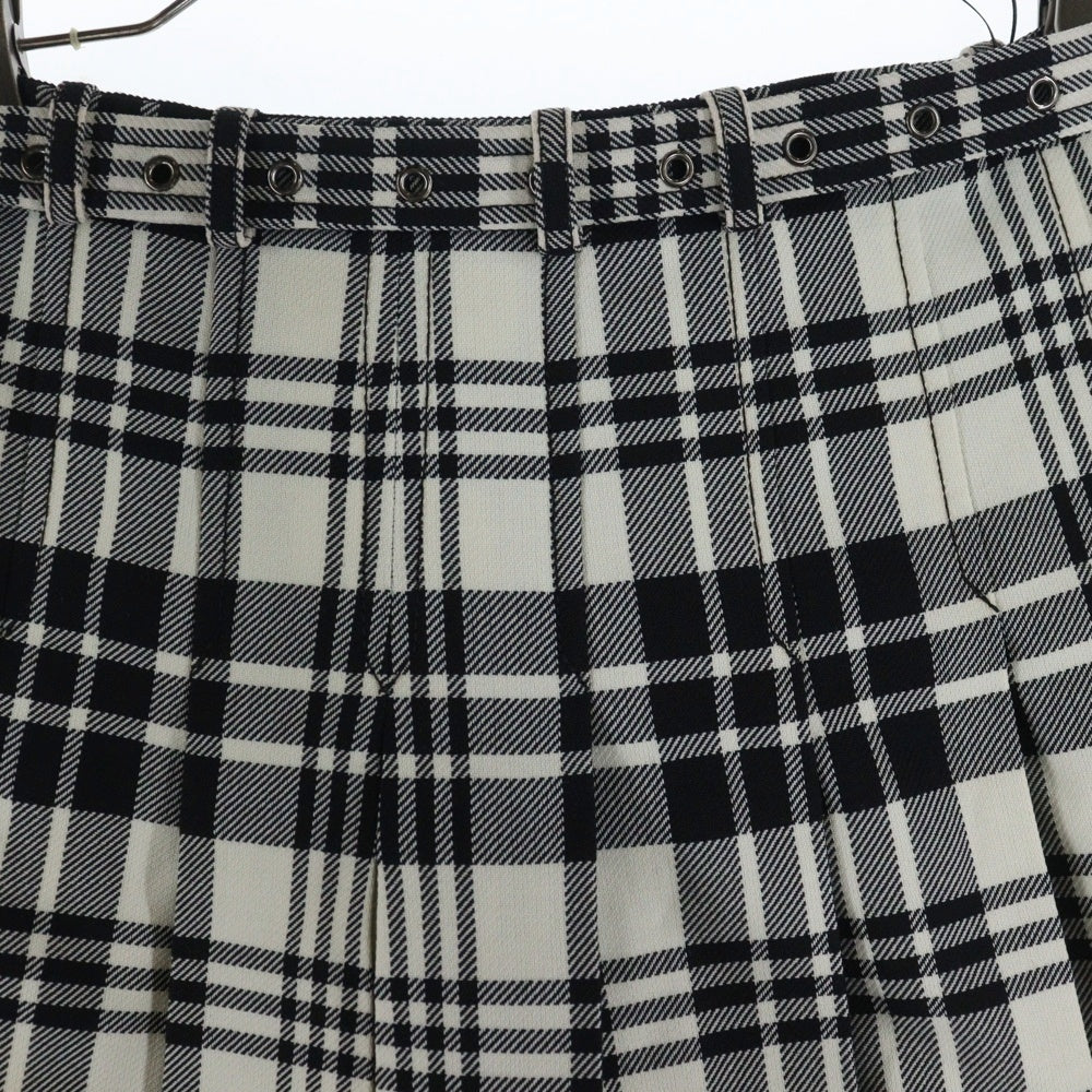 Christian Dior(クリスチャンディオール) ベルト付 ウール チェック スカート 241J16A1216 レディース ホワイト×ブラック