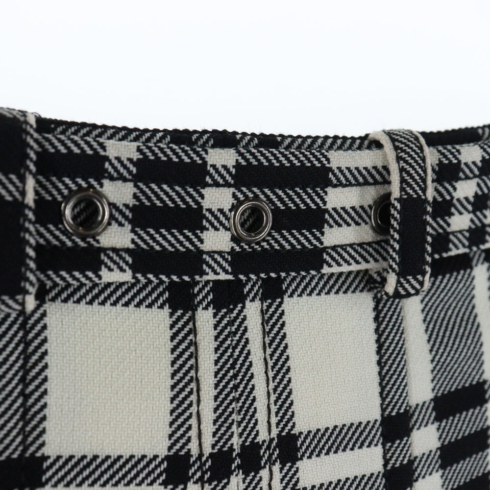 Christian Dior(クリスチャンディオール) ベルト付 ウール チェック スカート 241J16A1216 レディース ホワイト×ブラック