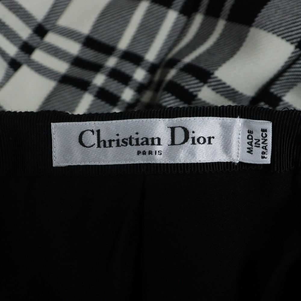Christian Dior(クリスチャンディオール) ベルト付 ウール チェック スカート 241J16A1216 レディース ホワイト×ブラック