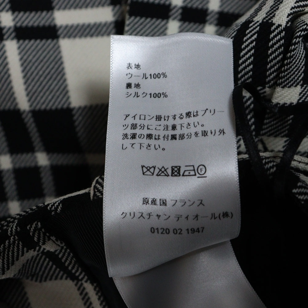 Christian Dior(クリスチャンディオール) ベルト付 ウール チェック スカート 241J16A1216 レディース ホワイト×ブラック