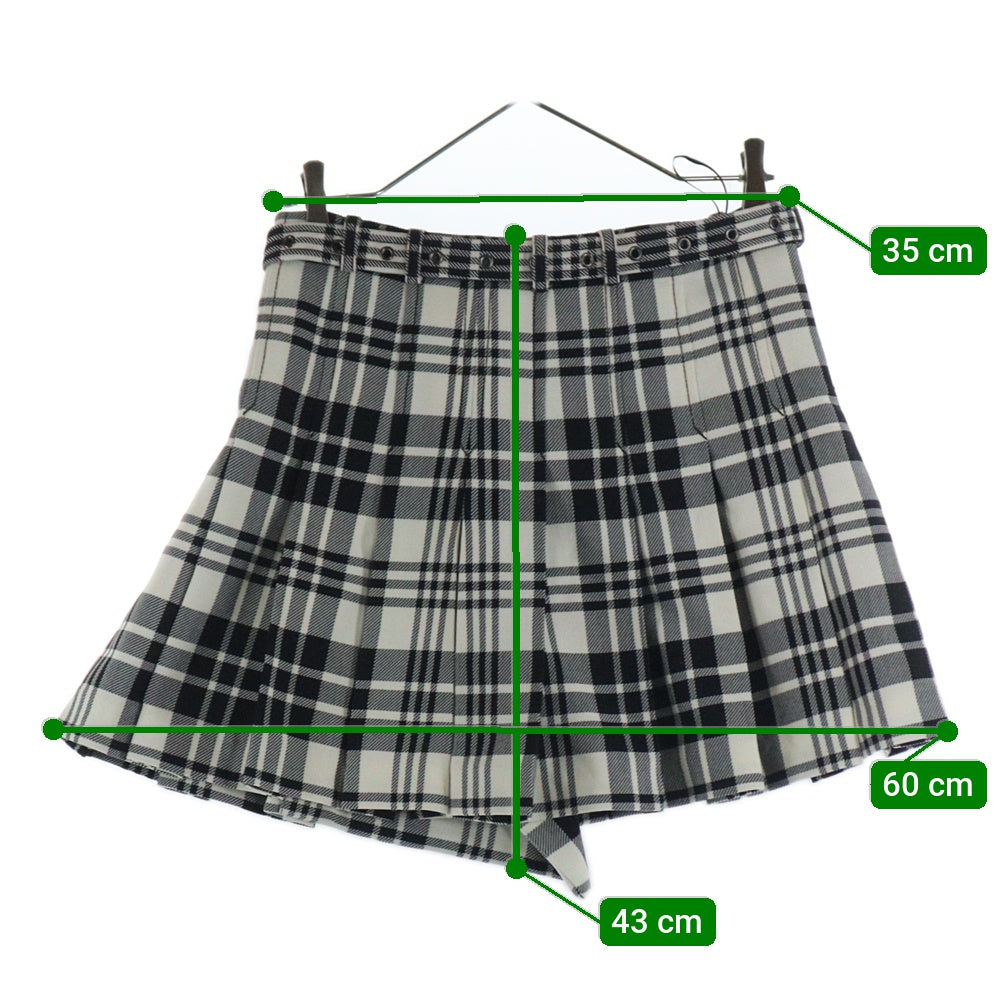 Christian Dior(クリスチャンディオール) ベルト付 ウール チェック スカート 241J16A1216 レディース ホワイト×ブラック