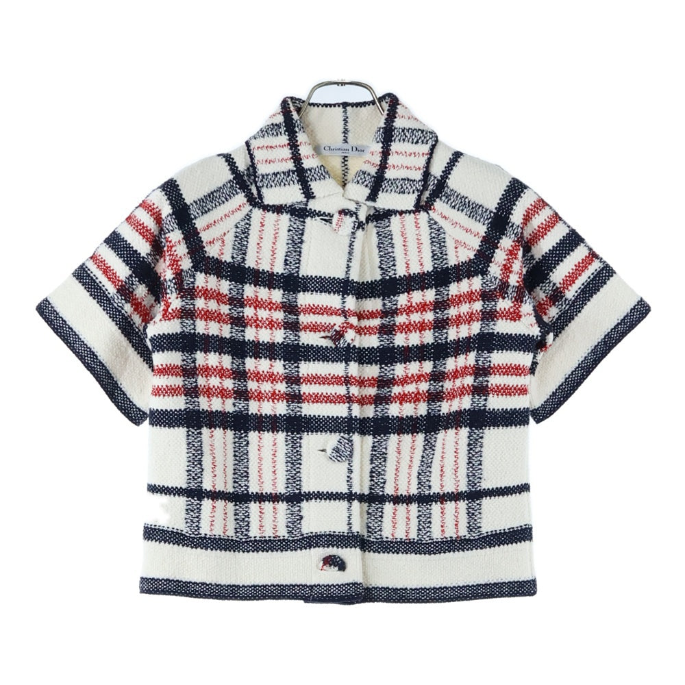 Christian Dior(クリスチャンディオール) 22AW テクニカル チェック ツイード半袖ジャケット ホワイト 224V13AM706 レディース