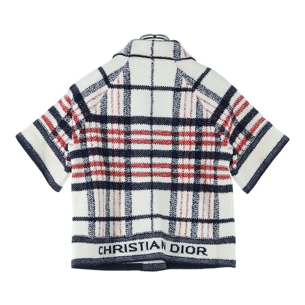 Christian Dior(クリスチャンディオール) 22AW テクニカル チェック ツイード半袖ジャケット ホワイト 224V13AM706 レディース