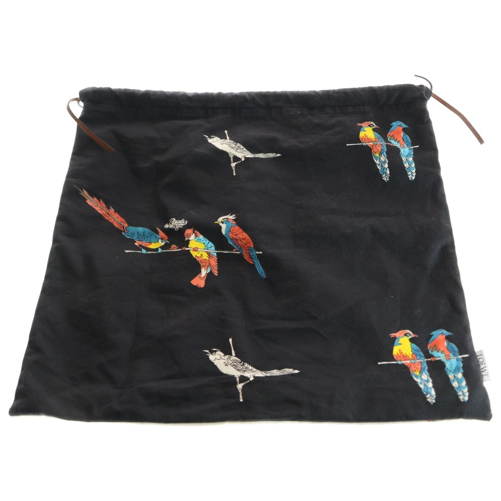 LOEWE(ロエベ) ドローストリングポーチ 巾着バッグ セカンドバッグ 鳥モチーフ ブラック×アイボリー キャンバス