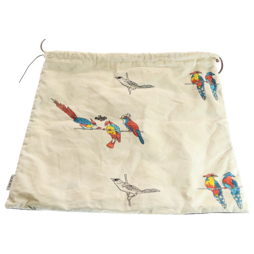 LOEWE(ロエベ) ドローストリングポーチ 巾着バッグ セカンドバッグ 鳥モチーフ ブラック×アイボリー キャンバス