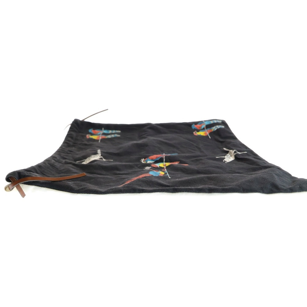 LOEWE(ロエベ) ドローストリングポーチ 巾着バッグ セカンドバッグ 鳥モチーフ ブラック×アイボリー キャンバス