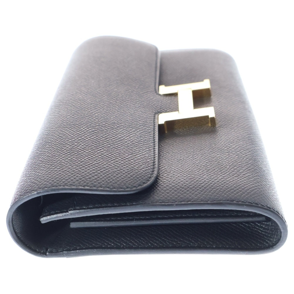 HERMES(エルメス) コンスタンストゥーゴー エプソン ショルダーレザーロングウォレット 長財布 ブラック GD金具 W刻印