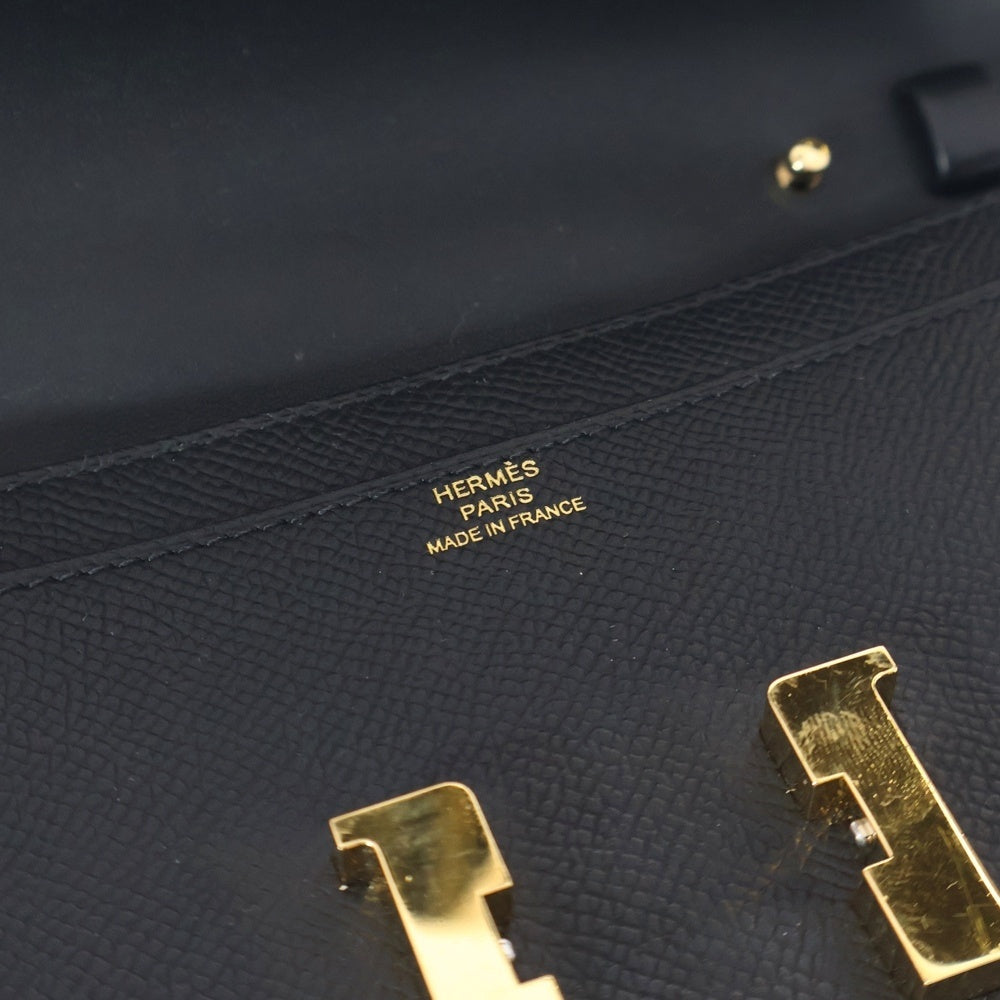 HERMES(エルメス) コンスタンストゥーゴー エプソン ショルダーレザーロングウォレット 長財布 ブラック GD金具 W刻印