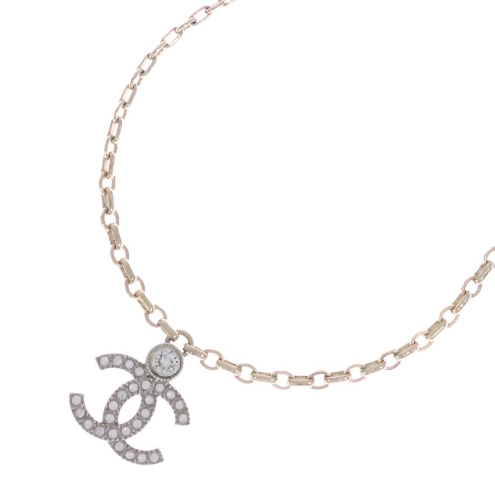 CHANEL(シャネル) ラインストーン ココマーク ネックレス ペンダント チェーン シルバー×ゴールド I25V