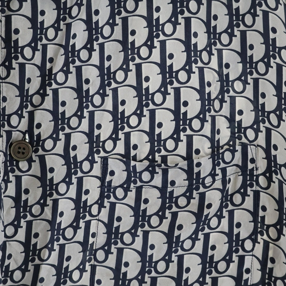 Dior HOMME(ディオールオム) 20SS Oblique S/S Shirt オブリーク総柄シルク半袖シャツ ホワイト/ネイビー 013C549A4751