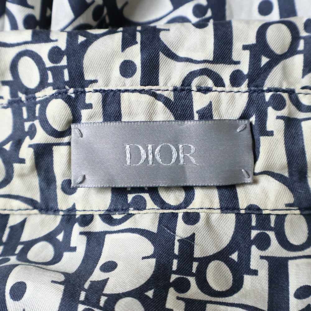 Dior HOMME(ディオールオム) 20SS Oblique S/S Shirt オブリーク総柄シルク半袖シャツ ホワイト/ネイビー 013C549A4751