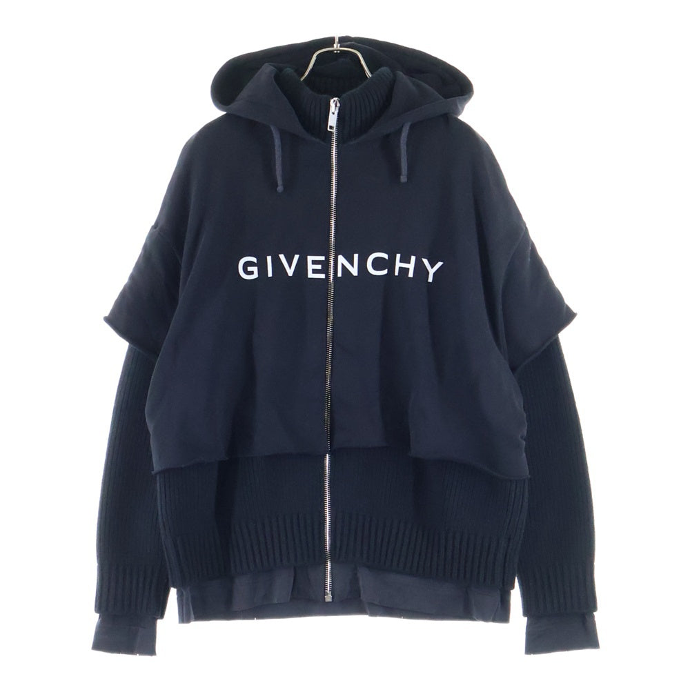 GIVENCHY(ジバンシィ) ロゴプリント スウェットパーカー フーディー ドッキング ジップアップ ウール ドライバーズニット ジャケット ブラック BM90MF4YDZ