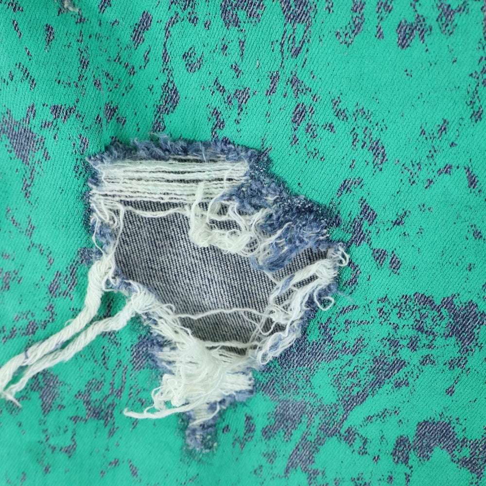 DOLCE & GABBANA(ドルチェアンドガッバーナ) ロゴプレート ダメージ加工 コーティング テーパード デニムパンツ ジーンズ グリーン/インディゴ FTAIAD/G8E7 I