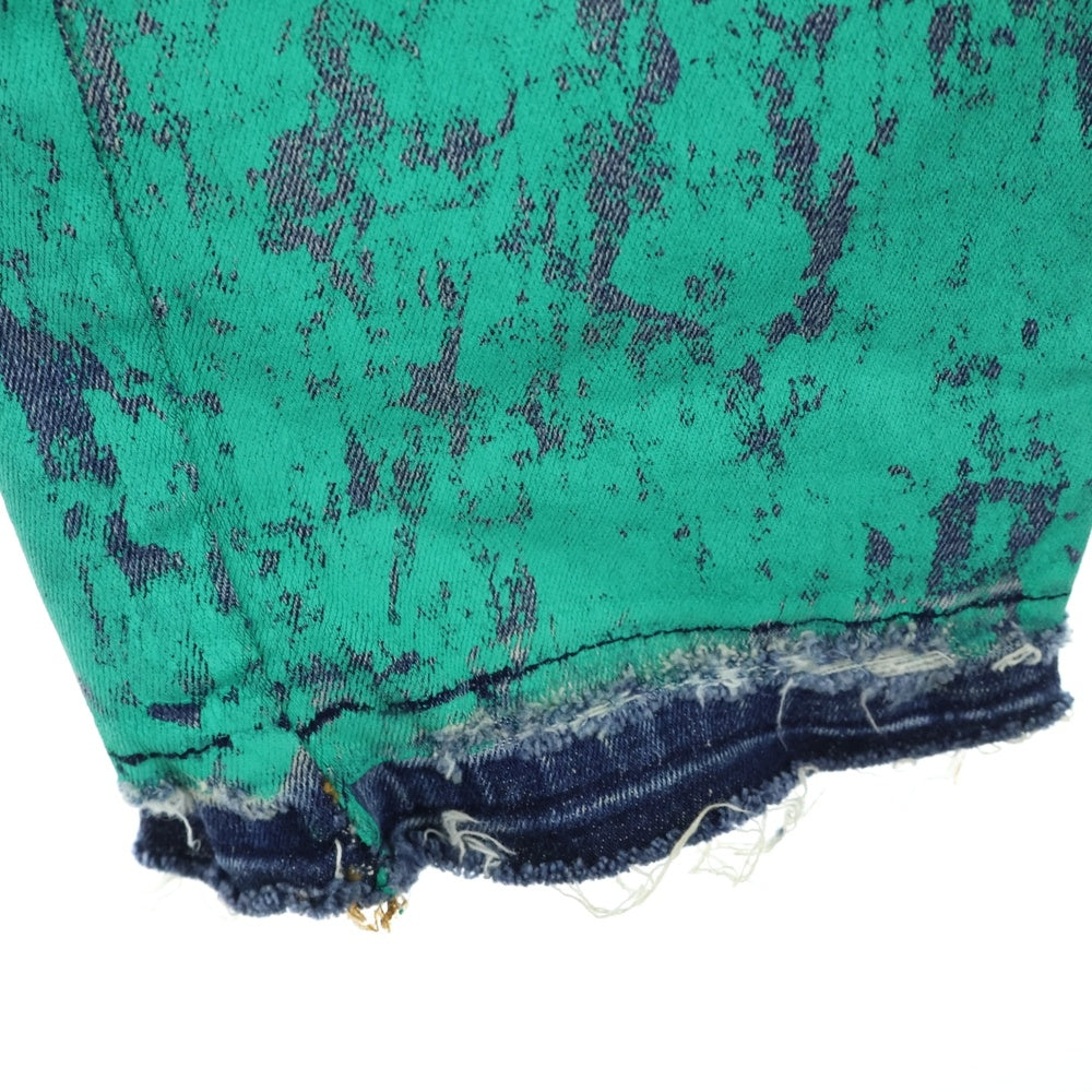 DOLCE & GABBANA(ドルチェアンドガッバーナ) ロゴプレート ダメージ加工 コーティング テーパード デニムパンツ ジーンズ グリーン/インディゴ FTAIAD/G8E7 I