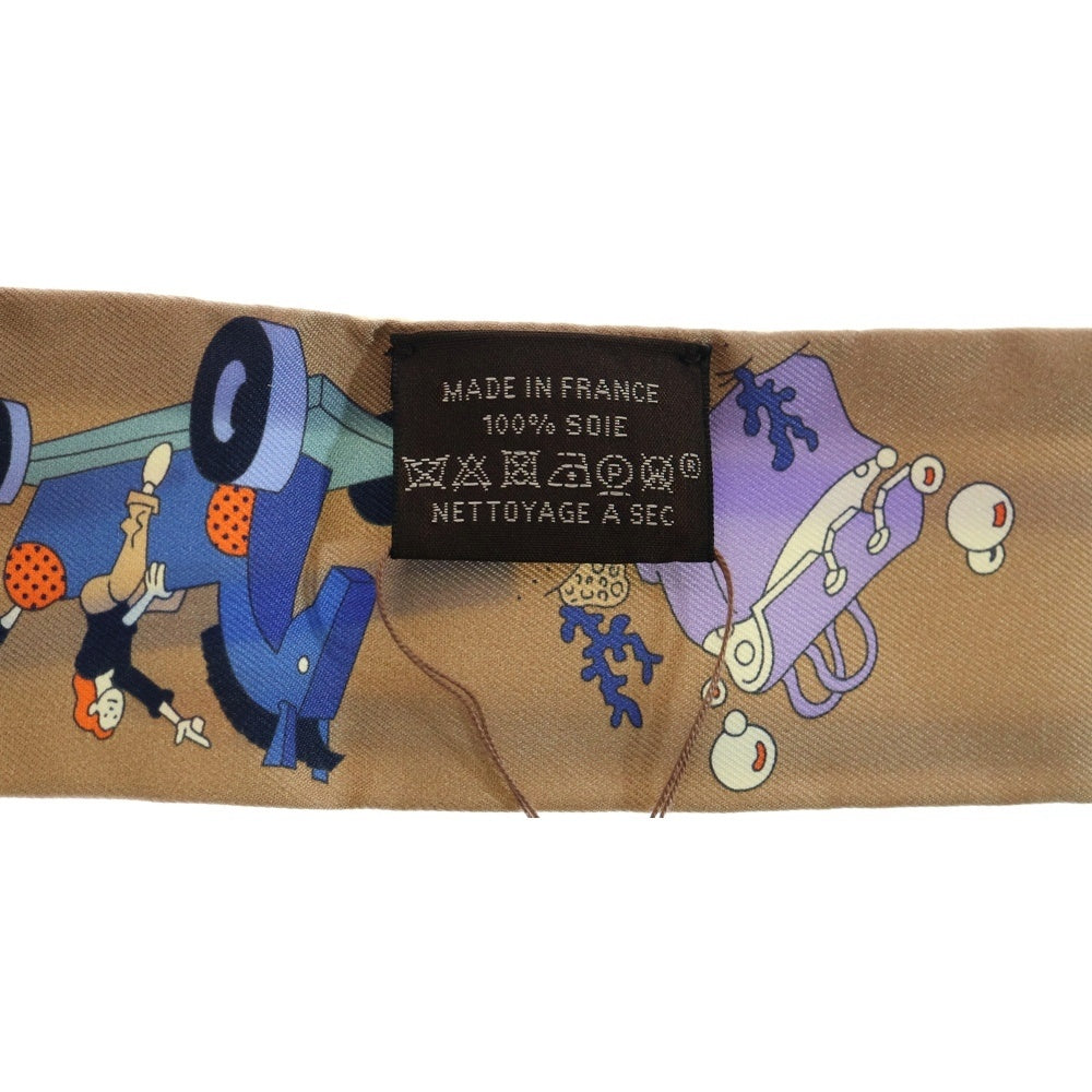 HERMES(エルメス) ツイリー さあ色鉛筆を出して!カレ・リブレ シルクスカーフ ブラウン×ベージュ